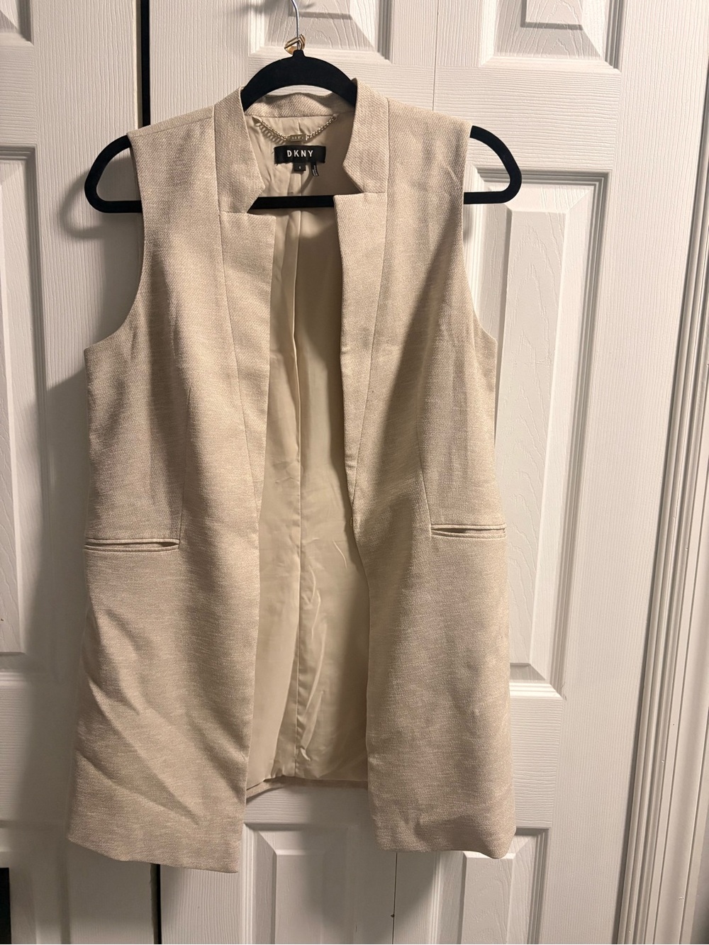 DKNY Cream Open-Front Sleeveless Long Vest